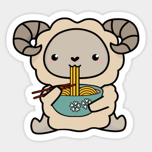 Kawaii Sheep Eating Ramen Noodles Sticker